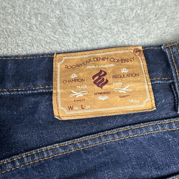 VTG Rocawear Jeans Mens 36x34 Dark Baggy Y2K Straight Skate Denim Grunge Hip Hop - Picture 2 of 10